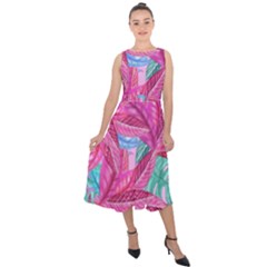 Sheets Tropical Reason Print Pattern Design Midi Tie-back Chiffon Dress by Wegoenart