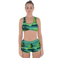 Green Landscape Illustration Nature Racerback Boyleg Bikini Set by Wegoenart