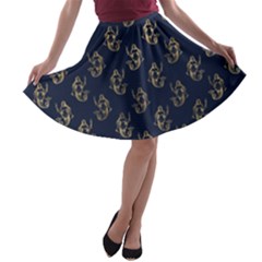Gold Mermaids Silhouettes A-line Skater Skirt by ConteMonfrey