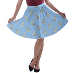 Gold Anchors Long Live   A-line Skater Skirt by ConteMonfrey