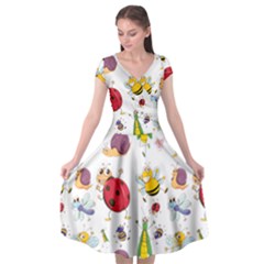 Cute Cartoon Insects Seamless Background Cap Sleeve Wrap Front Dress