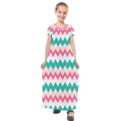 Zigzag Pattern Kids  Short Sleeve Maxi Dress by Jancukart