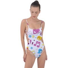 Love Cute Cartoon Seamless Shading Tie Strap One Piece Swimsuit by Jancukart