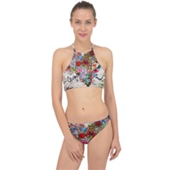 Multicolored Floral Digital Wallpaper Abstract Flowers Heart Free Download Racer Front Bikini Set by danenraven