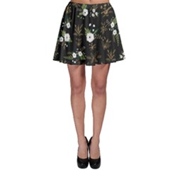 Black And White Floral Textile Digital Art Abstract Pattern Skater Skirt by danenraven