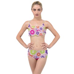 Multicolored Floral Wallpaper Pattern Background Texture Surface Layered Top Bikini Set by danenraven