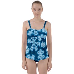 Snowflakes And Star Patterns Blue Frost Twist Front Tankini Set by artworkshop
