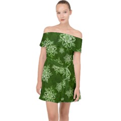 Snowflakes And Star Patterns Green Snow Off Shoulder Chiffon Dress by artworkshop