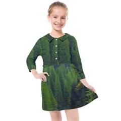 Forest Scenery Nature Trees Woods Kids  Quarter Sleeve Shirt Dress by danenraven
