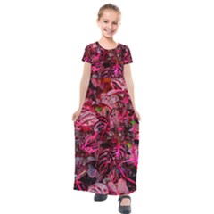 Red Leaves Plant Nature Leaves Flora Foliage Kids  Short Sleeve Maxi Dress