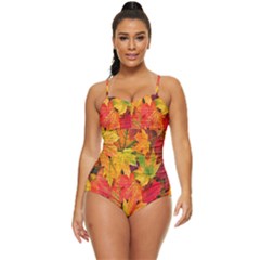 Autumn Background Maple Leaves Retro Full Coverage Swimsuit by artworkshop