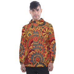 Bright Seamless Pattern-with-paisley-mehndi-elements-hand-drawn-wallpaper-with-floral-traditional-in Men s Front Pocket Pullover Windbreaker by BangZart