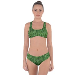 Seamless Pattern Crocodile Leather Criss Cross Bikini Set by Pakemis