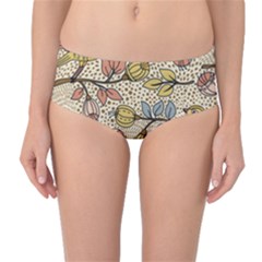 Seamless Pattern With Flower Bird Mid-waist Bikini Bottoms by Pakemis