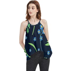 Abstract Wild Flower Dark Blue Background Blue Flowers Blossoms Flat Retro Seamless Pattern Daisy Flowy Camisole Tank Top by Pakemis