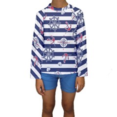 Seamless Marine Pattern Kids  Long Sleeve Swimwear by Pakemis