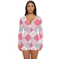 Cute-kawaii-patches-seamless-pattern Long Sleeve Boyleg Swimsuit by Pakemis