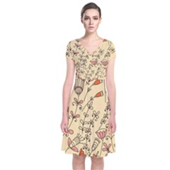 Seamless-pattern-with-different-flowers Short Sleeve Front Wrap Dress by Pakemis