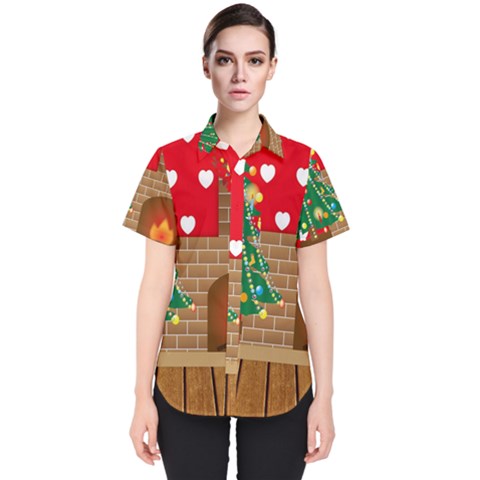 Christmas Room Women s Short Sleeve Shirt by artworkshop