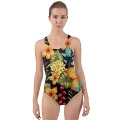 Fabulous Colorful Floral Seamless Cut-out Back One Piece Swimsuit by Pakemis
