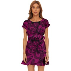 Aubergine Zendoodle Puff Sleeve Frill Dress by Mazipoodles