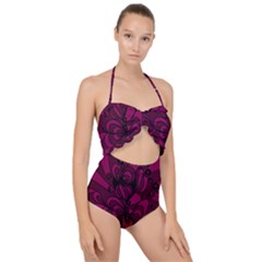 Aubergine Zendoodle Scallop Top Cut Out Swimsuit by Mazipoodles