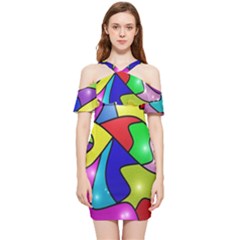Colorful Abstract Art Shoulder Frill Bodycon Summer Dress by gasi