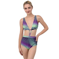 Aurora Stars Sky Mountains Snow Aurora Borealis Tied Up Two Piece Swimsuit by Uceng