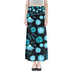 Flower Nature Blue Black Art Pattern Floral Full Length Maxi Skirt by Uceng