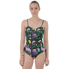 Dinosaur Colorful Funny Christmas Pattern Sweetheart Tankini Set by Uceng
