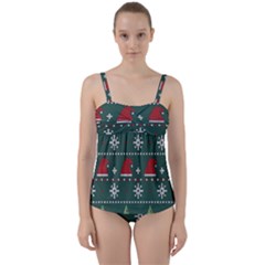 Beautiful Knitted Christmas Pattern Twist Front Tankini Set by Uceng