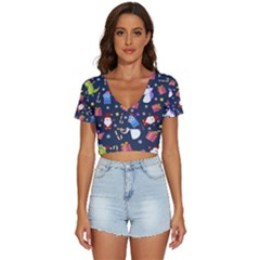 Colorful Funny Christmas Pattern V-neck Crop Top by Uceng
