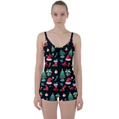 Christmas Pattern Tie Front Two Piece Tankini