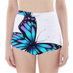 Blue And Pink Butterfly Illustration, Monarch Butterfly Cartoon Blue, Cartoon Blue Butterfly Free Pn High-waisted Bikini Bottoms by asedoi