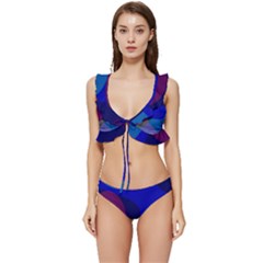 Blue Abstract 1118 - Groovy Blue And Purple Art Low Cut Ruffle Edge Bikini Set by KorokStudios