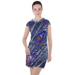 Peacock-feathers-color-plumage Blue Drawstring Hooded Dress by danenraven