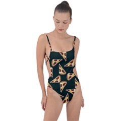 Pizza Slices Pattern Green Tie Strap One Piece Swimsuit by TetiBright