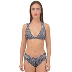Black Cheetah Skin Double Strap Halter Bikini Set
