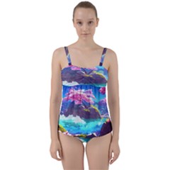 Fantasy Japan Mountains Cherry Blossoms Nature Twist Front Tankini Set by Uceng