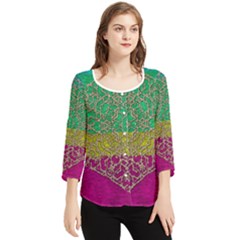 Rainbow Landscape With A Beautiful Silver Star So Decorative Chiffon Quarter Sleeve Blouse by pepitasart
