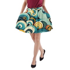 Waves Ocean Sea Abstract Whimsical (1) A-line Pocket Skirt by Jancukart