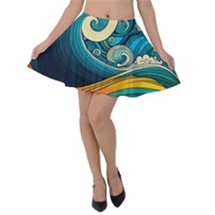Waves Wave Ocean Sea Abstract Whimsical Velvet Skater Skirt by Jancukart