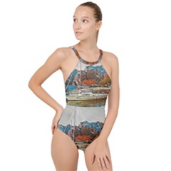 Boats On Lake Garda, Italy  High Neck One Piece Swimsuit by ConteMonfrey