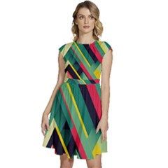 Pattern Abstract Geometric Design Cap Sleeve High Waist Dress by Jancukart