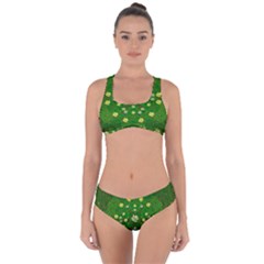 Lotus Bloom In Gold And A Green Peaceful Surrounding Environment Criss Cross Bikini Set by pepitasart