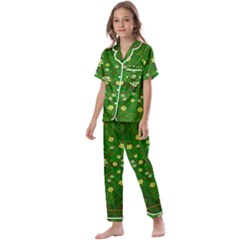 Lotus Bloom In Gold And A Green Peaceful Surrounding Environment Kids  Satin Short Sleeve Pajamas Set by pepitasart