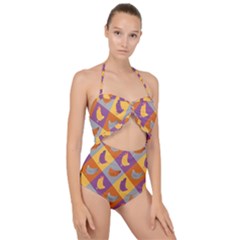 Chickens Pixel Pattern - Version 1b Scallop Top Cut Out Swimsuit by wagnerps