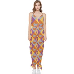 Chickens Pixel Pattern - Version 1b Sleeveless Tie Ankle Chiffon Jumpsuit by wagnerps
