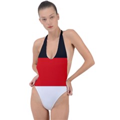 Berlin Old Flag Backless Halter One Piece Swimsuit by tony4urban