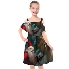 A Santa Claus Standing In Front Of A Dragon Low Kids  Cut Out Shoulders Chiffon Dress by EmporiumofGoods